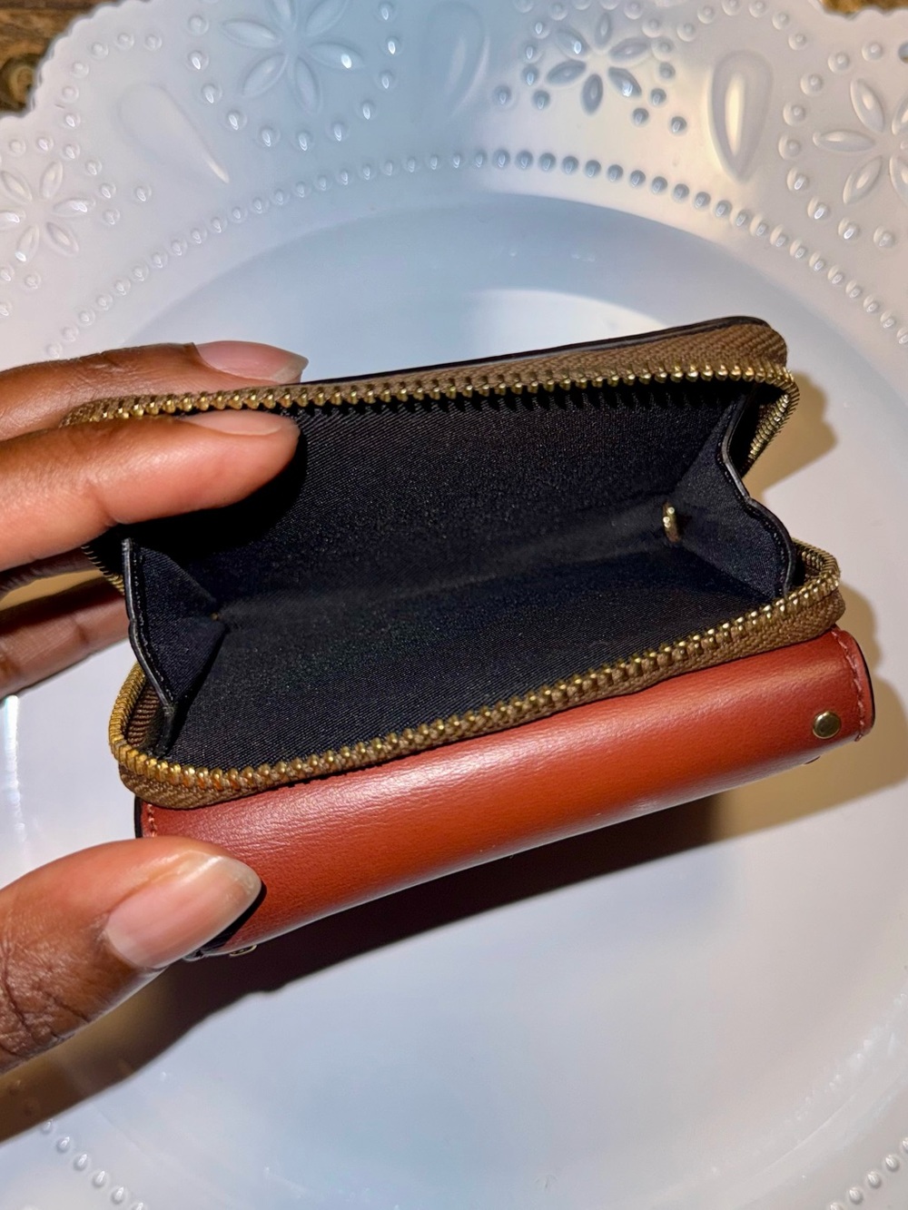 Coach Brown Leather & Signature Canvas Studded Wallet - Picture 3 of 7